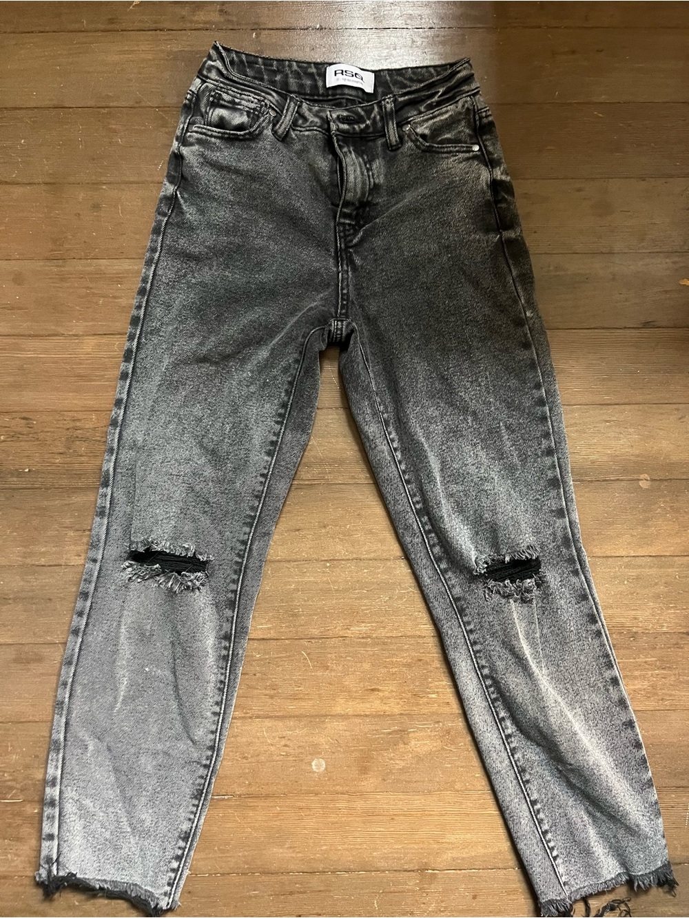 RSQ High-Rise Washed Black Ripped straight leg jeans